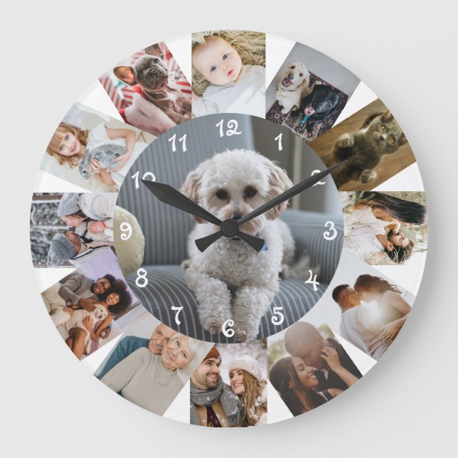 13 Photo Collage Personalized Large Clock (Front)