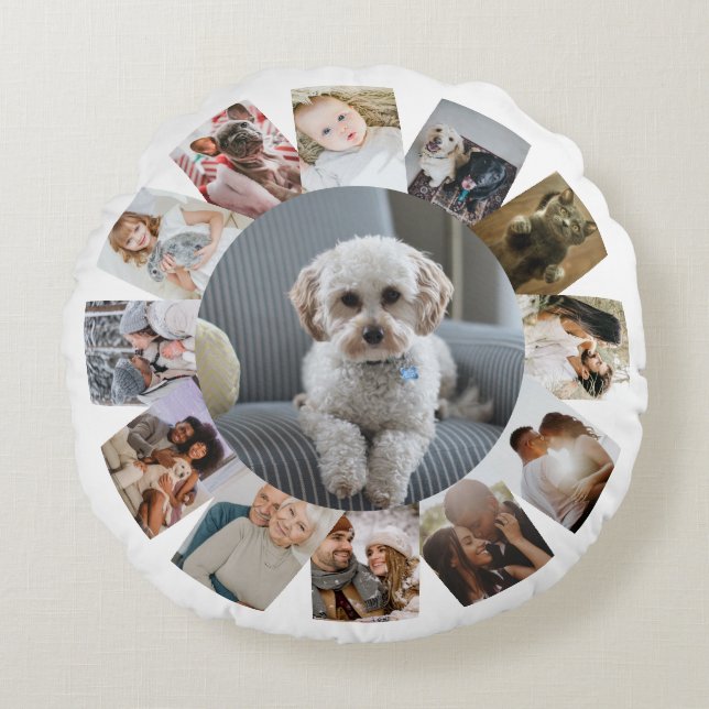 13 Photo Collage Personalized Round Pillow (Front)