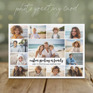 13 Photo Collage with Family Text in Centre Holiday Card