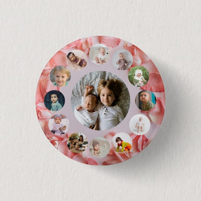 13 Photos collage Personalized Name rosy  1 Inch Round Button (Front)