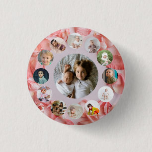 13 Photos collage Personalized Name rosy  1 Inch Round Button