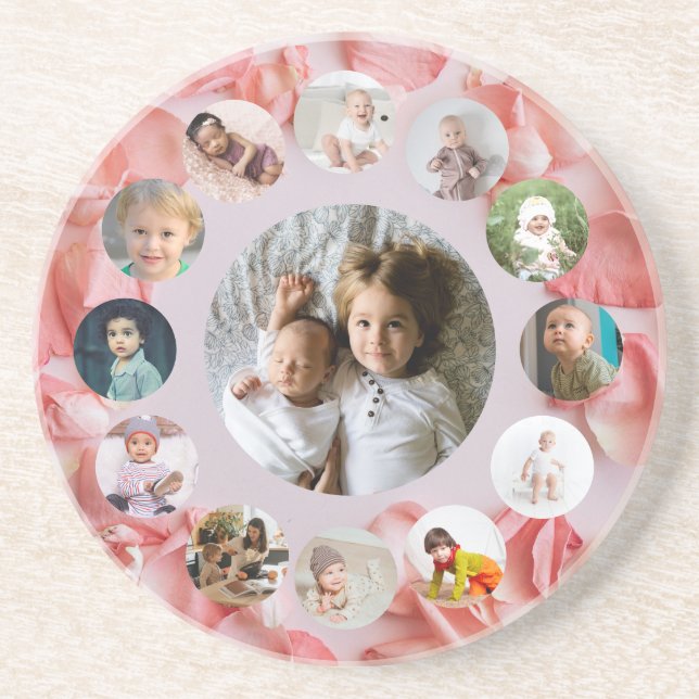 13 Photos collage Personalized Name rosy  Coaster (Front)
