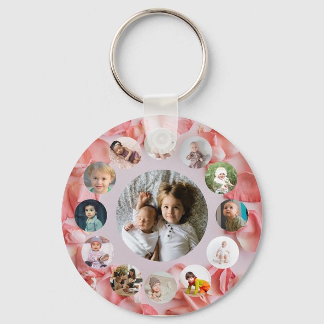 13 Photos collage Personalized Name rosy  Keychain (Front)