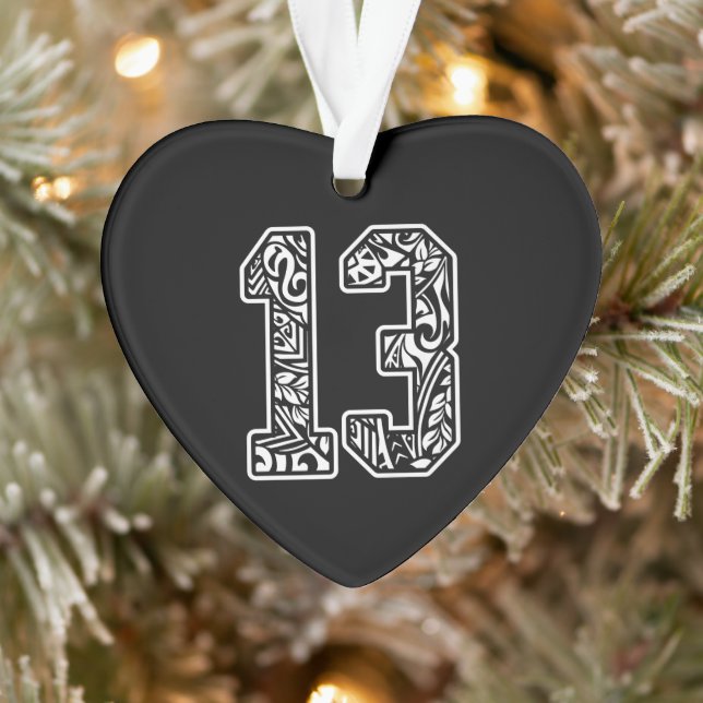 13 Polynesian Tattoo Number 13 Sports Fan Dark Pre Ornament (Tree)