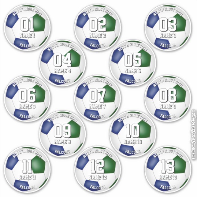 13 soccer players set of blue green team colors (Front)