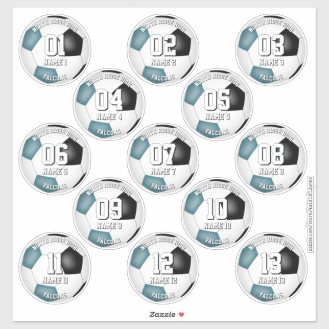 13 soccer players teal team colours (Sheet)