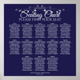 13 Table Elegant Navy Blue Wedding Seating Chart