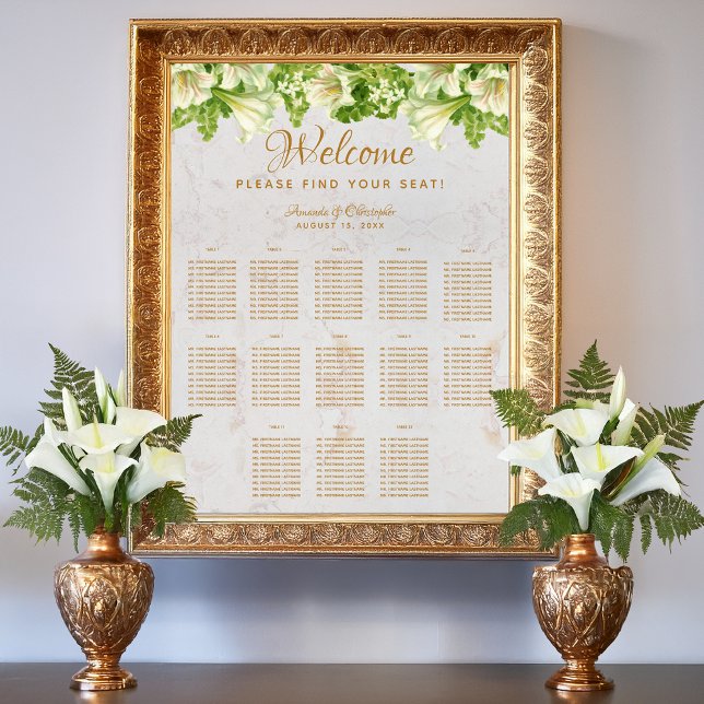 13 Table Marble Wedding Seating Chart White Lilies (Creator Uploaded)