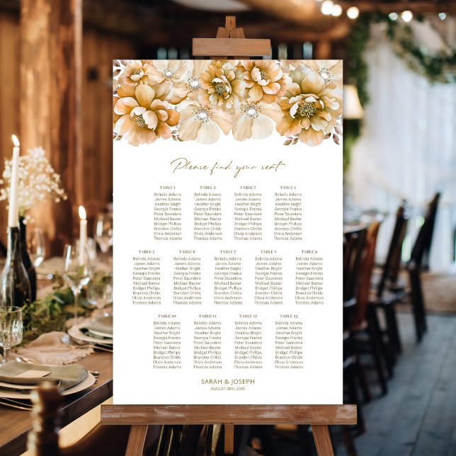 13 Table Orange Floral Wedding Seating Chart (Creator Uploaded)