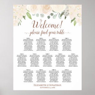 13 Table Pale Peach Roses Wedding Seating Chart