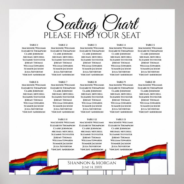 13 Table Rainbow Gay Pride Wedding Seating Chart (Front)