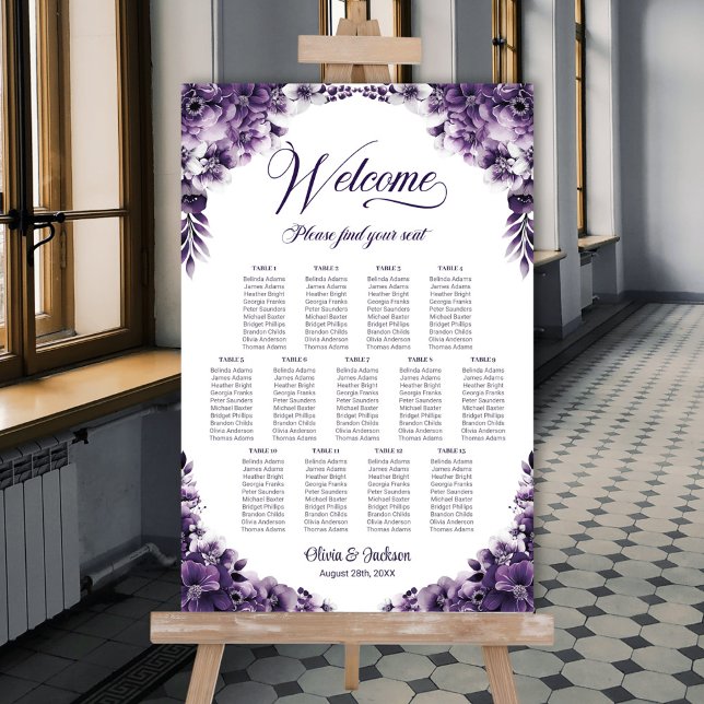 13 Tableau Mariage floral pourpre Tableau de siège (Créateur téléchargé)