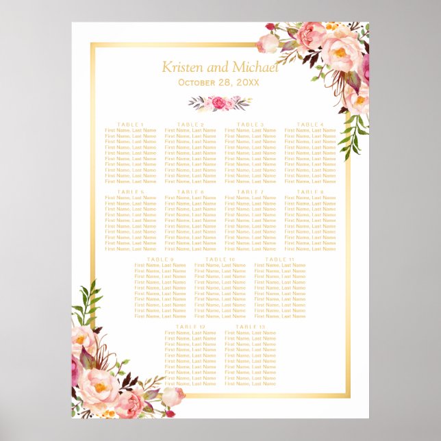 13 Tableaux Mariage Tableau Siège Classy Chic Flor (Devant)