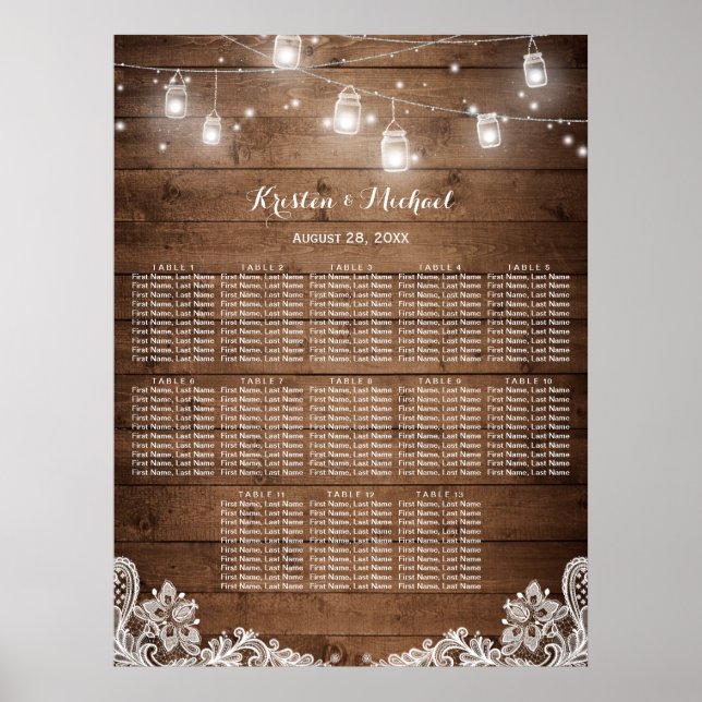 13 Tables Rustic String Lights Seating Chart (Front)