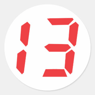 13 thirteen  red alarm clock digital number classic round sticker