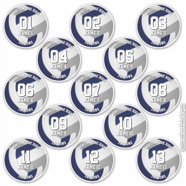13 volleyball players blue grey team colours (Front)