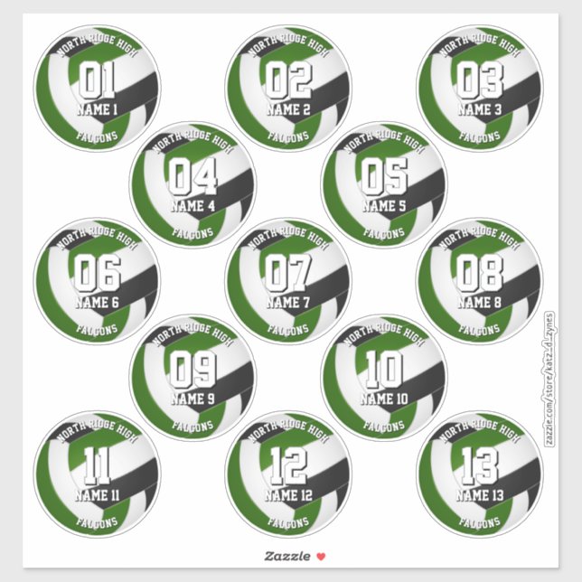 13 volleyball players green black team colours (Sheet)