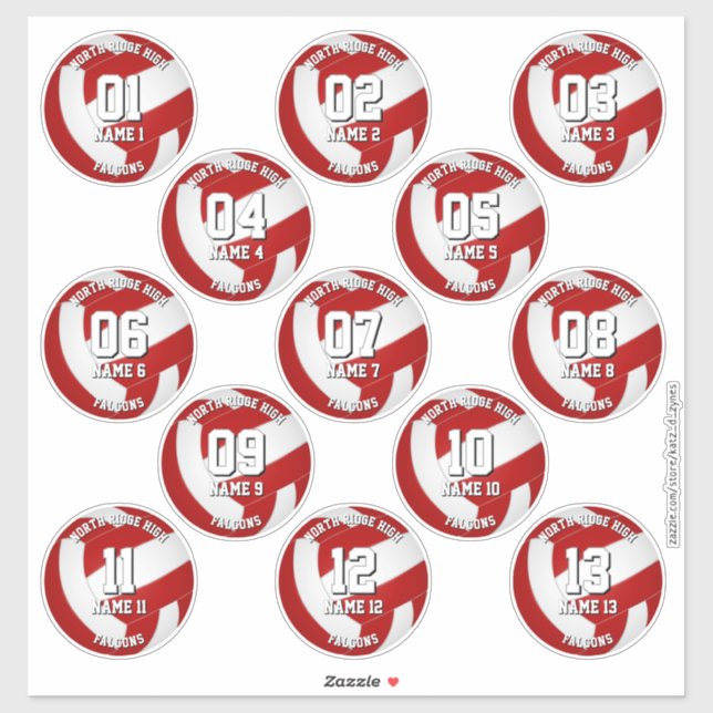 13 volleyball players red white team colours (Sheet)
