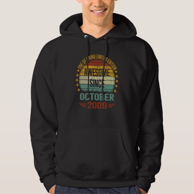 13 Year Old  Awesome Since October 2009 13th Birth Hoodie (Front)