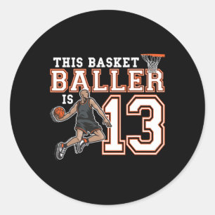 13 Year Old Basketball Birthday Party Hoops Player Classic Round Sticker
