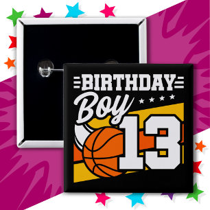 13 Year Old Basketball Party 13th Birthday Boy 2 Inch Square Button