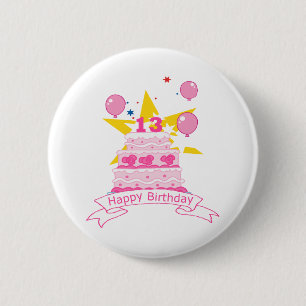 13 Year Old Birthday Cake 2 Inch Round Button