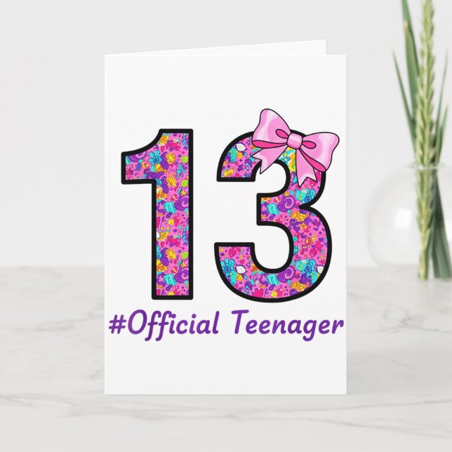 13 Year Old Coquette Bow Official Teenager 13th Bi Card (Front)