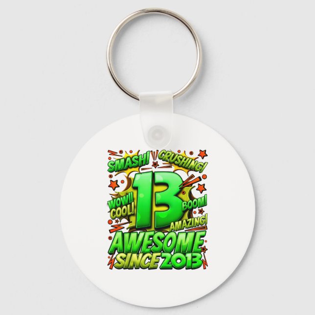 13 Year Old For Boys 13th Birthday Boy 13 Year Old Keychain (Front)
