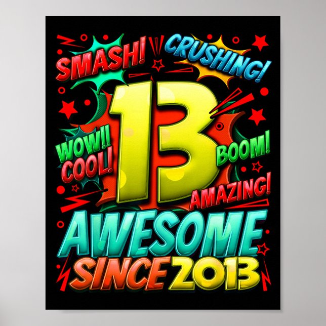 13 Year Old For Boys 13th Birthday Boy 13 Year Old Poster (Front)