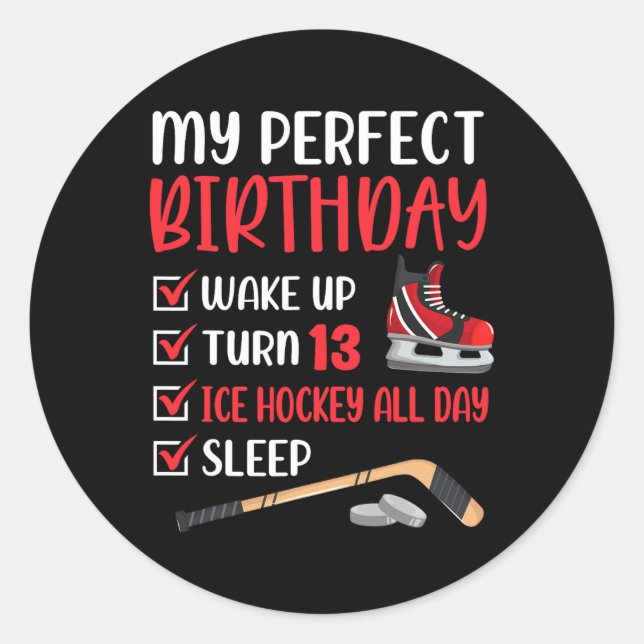 13 Year Old Ice Hockey Birthday Party 13th Boy Bda Classic Round Sticker (Front)