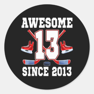13 Years Awesome Since 2013 Hockey Theme Birthday Classic Round Sticker