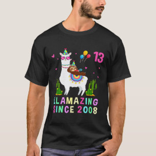 13 Years Old 13th Birthday Sloth Riding Llama Girl T-Shirt