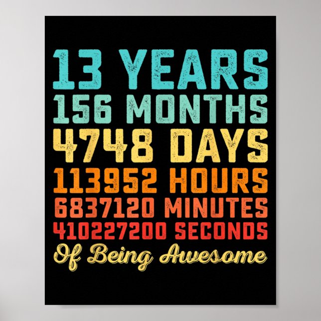 13 Years Old Birthday Quote Funny 13th B-Day Math Poster (Front)