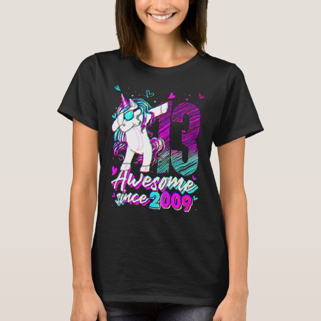 13 Years Old Unicorn Dabbing 13th Birthday Unicorn T-Shirt (Front)
