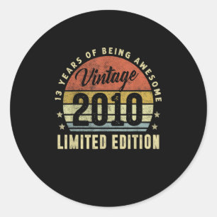 13 Years Old Vintage 2010 Limited Edition 13th Bir Classic Round Sticker