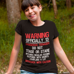 13 Years Warning Dangerous Teenager 13th Birthday T-Shirt