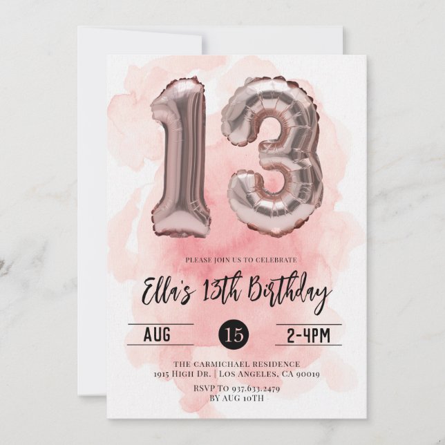 13e anniversaire Blush Pink Invitation (Devant)