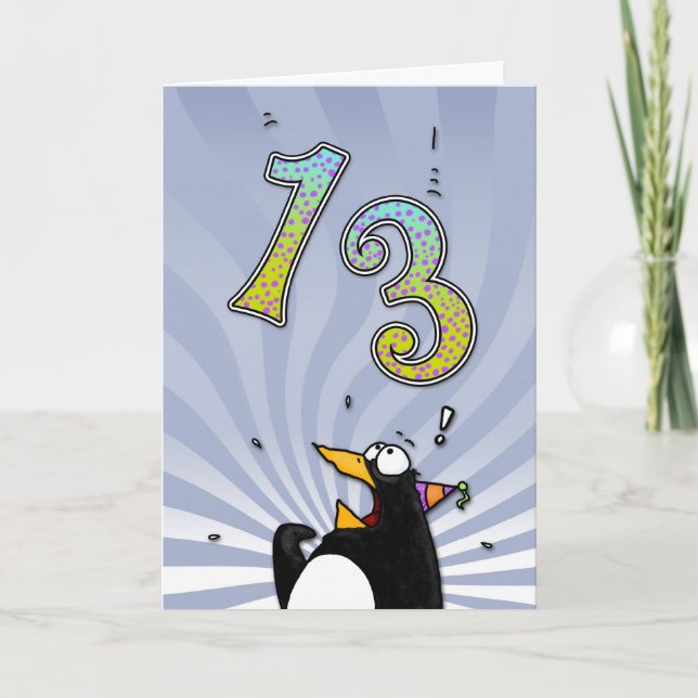 13e anniversaire - Carte de surprise de pingouin (Devant)