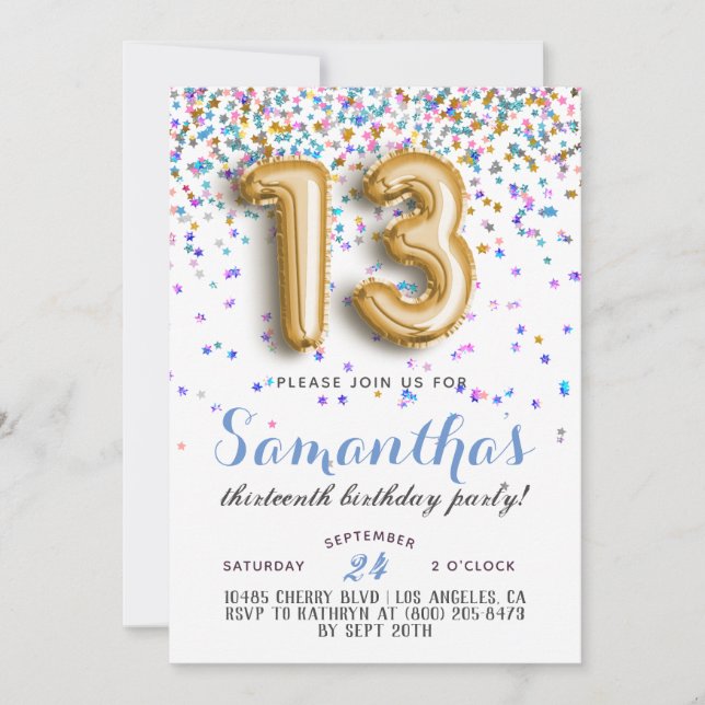13e anniversaire Confetti Invitation (Devant)