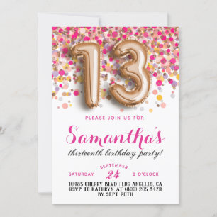 13e anniversaire Confetti Invitation
