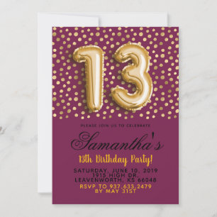 13e anniversaire Gold Confetti Invitation
