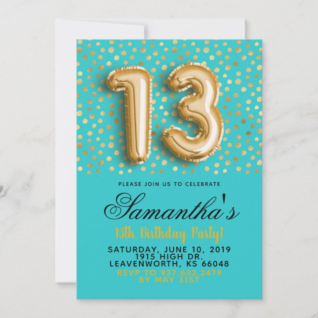 13e anniversaire Gold Confetti Invitation (Devant)