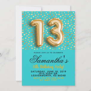 13e anniversaire Gold Confetti Invitation