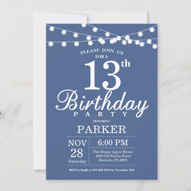 13e anniversaire Invitation Bleu (Devant)