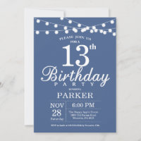 13e anniversaire Invitation Bleu