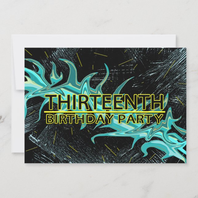 13E ANNIVERSAIRE INVITATION - BLEU/NOIR/JAUNE (Devant)
