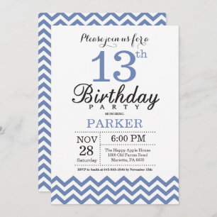 13e anniversaire Invitation Blue Chevron