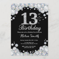 13e anniversaire Invitation Chalkboard Silver Diam
