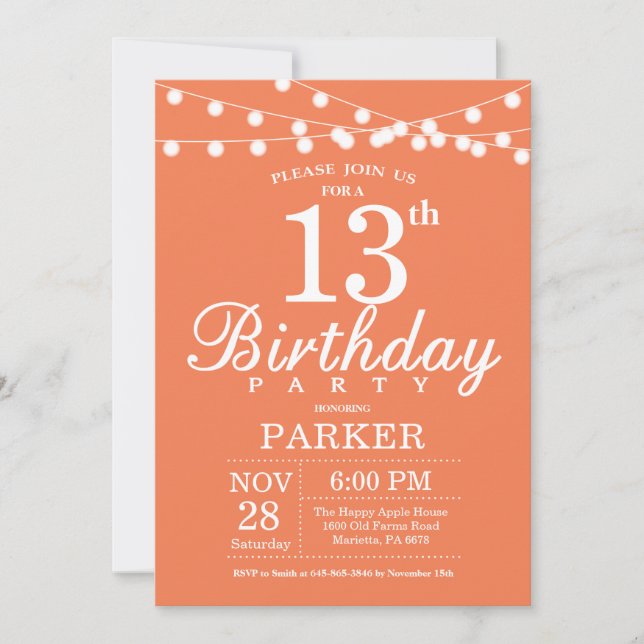 13e anniversaire Invitation Coral (Devant)