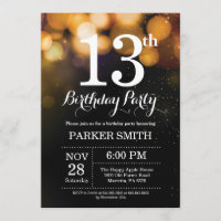 13e anniversaire Invitation Gold Parties scintilla